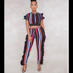 Stripped ruffle 2piece set